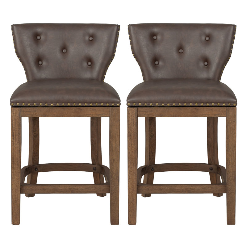  Tabouret de comptoir pivotant 26 po Carlynd, noyer et cuir brun, ensemble de 2, 2