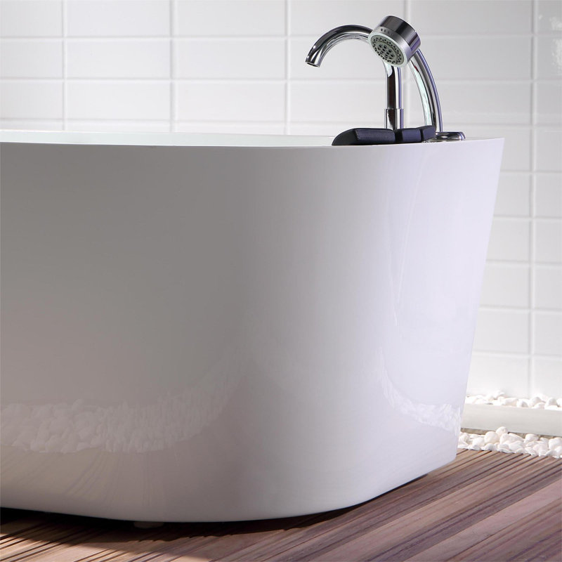 59'' White Freestanding Acrylic Whirlpool Bathtub with Faucet