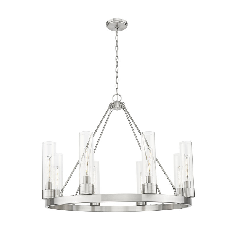 Jaiwan - Lustre 6 lumières avec abat-jour, Clair, Nickel satiné