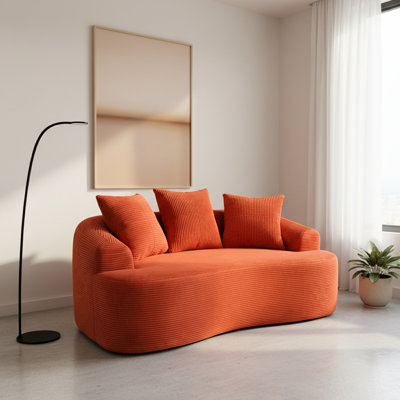 66,52 po incurvé, orange rouge, coussins à ressorts ensachés, 3 coussins décoratifs, sans assemblage, décoration élégante en velours côtelé, espace de détente