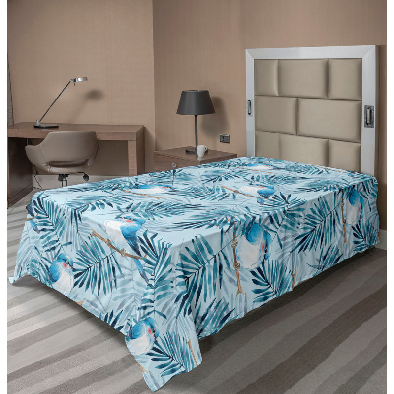 Drap plat Ambesonne, Drap plat pour lit simple, Motif floral bleu