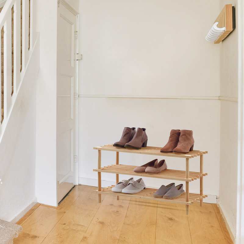 12 Pair Stackable Solid Wood Shoe Rack