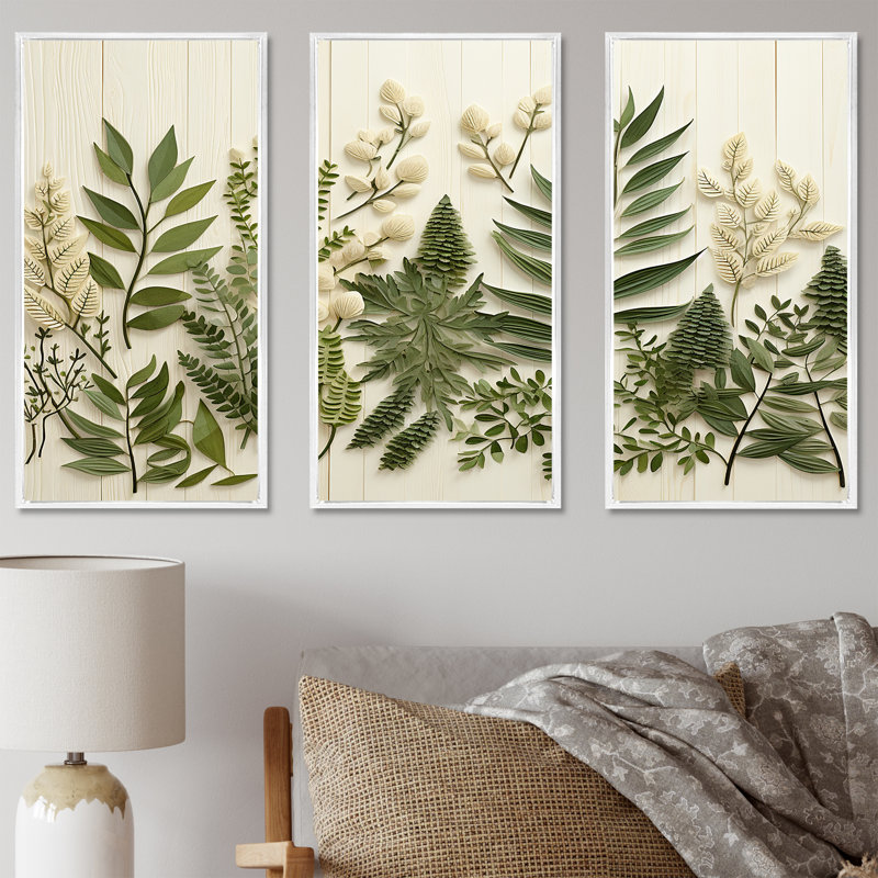 Herbes Chive Symphony 3 - Floral, herbes, art mural, Cadre flottant blanc, H 32 po x l 48 po