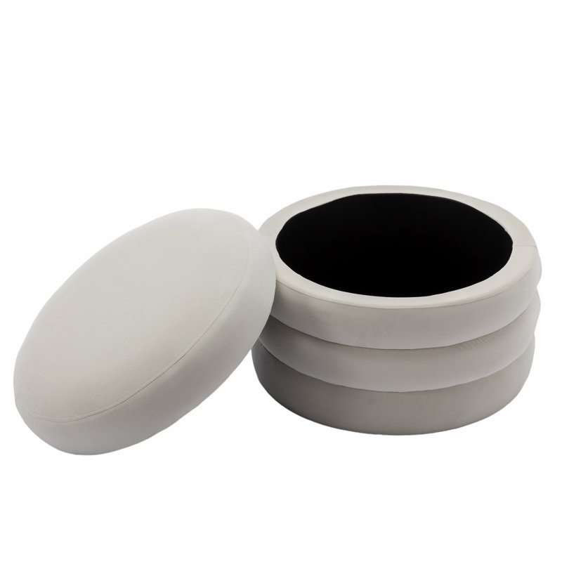 Tomkiel Round Storage Ottoman, White Velvet
