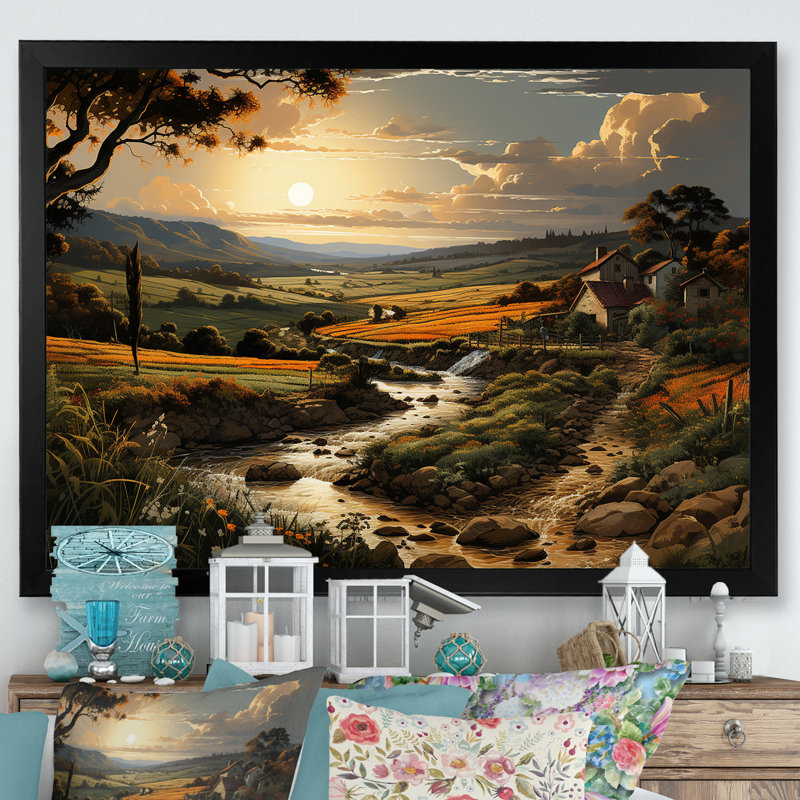 «Vineyard Charm Landscape V», reproduction sur toile, Cadre simple noir, H 12 po x l 20 po x P 1 po