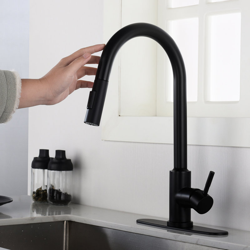 Robinet de cuisine tactile - Acier inoxydable noir mat. Tête de pulvérisation rotative à 360 degrés pour une désinfection intense de l'évier. Et rouille. Débit de température d'eau à une seule poignée