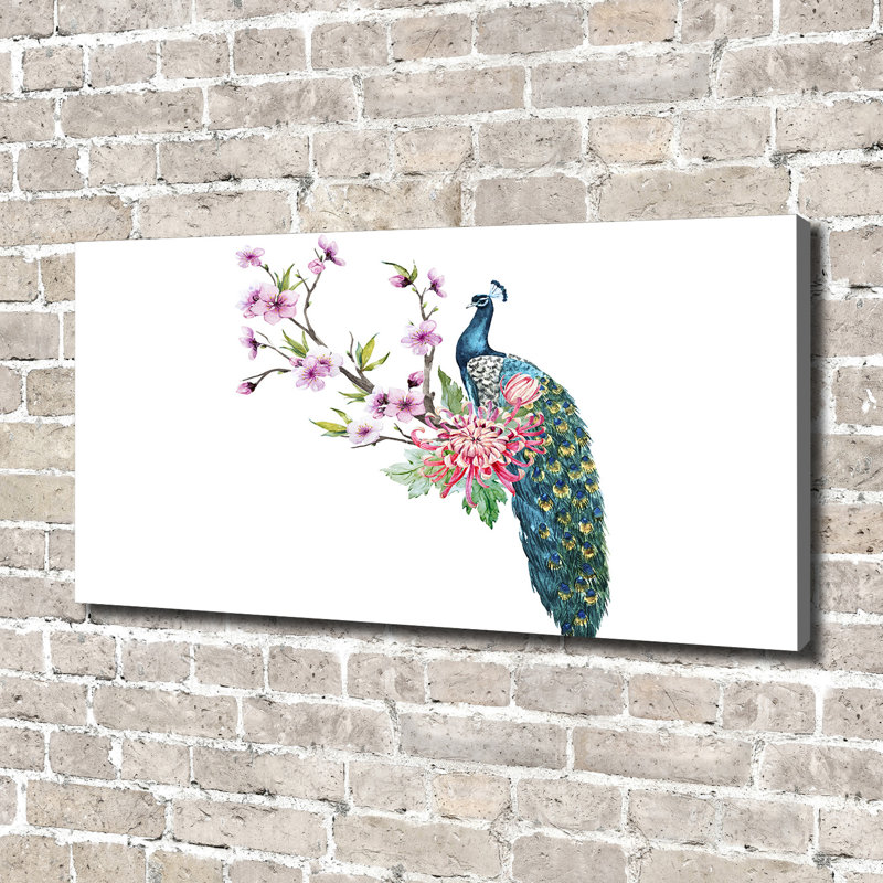 Peacock And Flowers - Wrapped Canvas Print