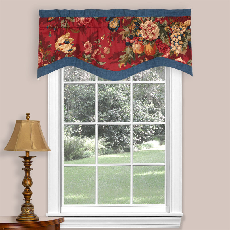 Queensland Crimson Floral Cotton Scalloped Window Valance
