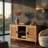Aru 58 Inch Sideboard Buffet Cabinet, 2 Cane Doors N Open Shelves, 2 Tone Antique Brown Mango Wood