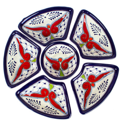 Bungalow Rose Handmade Marvelous Flowers Ceramic Appetizer Bowls (7 Pieces)
