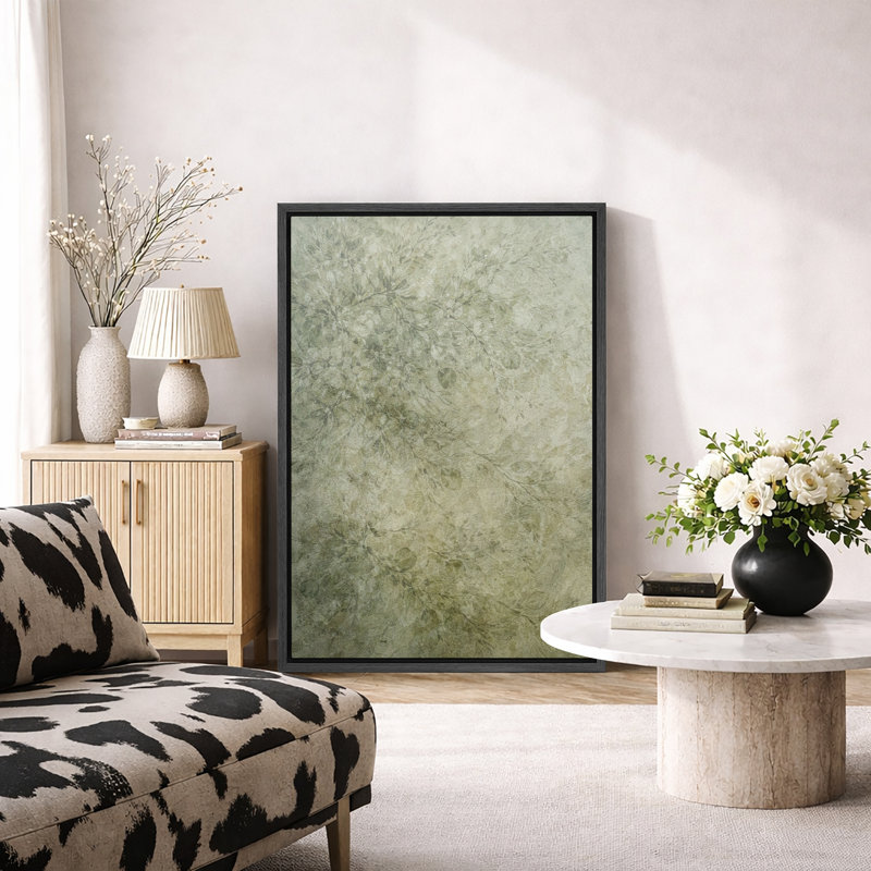 Motif botanique vert discret, images de chambre à coucher, impression sur toile encadrée, Cadre flottant noir