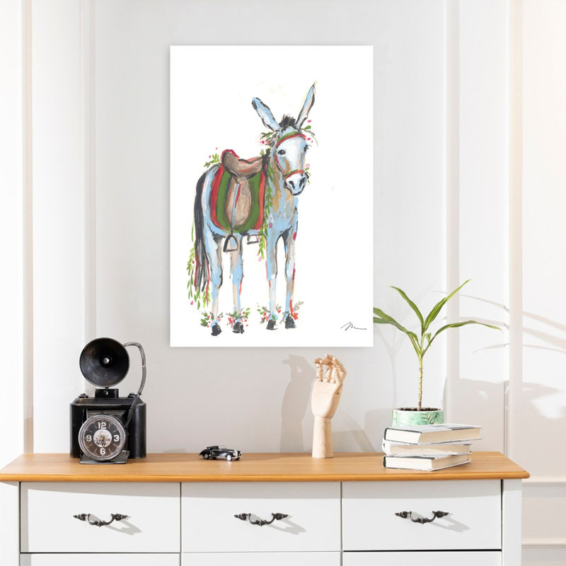 «Christmas Donkey I», art contemporain hivernal, H 24 po x l 16 po