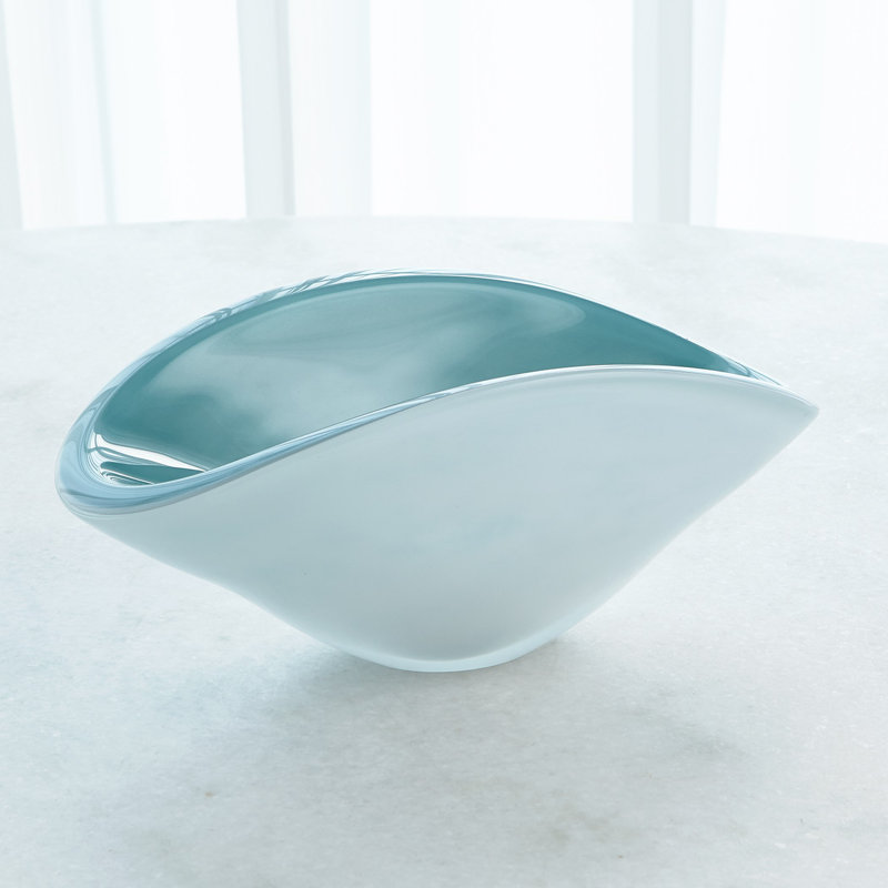 Azure Elegance Hand-Blown Oval Glass Centerpiece Bowl
