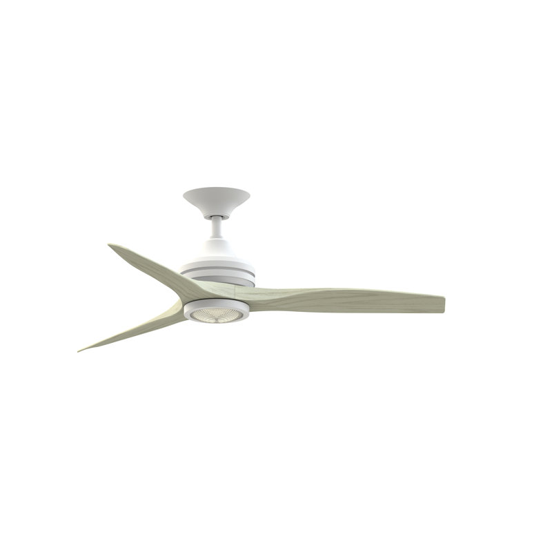 Ventilateur de plafond Spitfire 48 pouces pour intérieur/extérieur avec kit d'éclairage DEL - Blanc mat avec pales en chêne clair