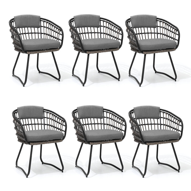 Chaise de salle à manger d'extérieur avec coussin amovible (ensemble de 6), Gris