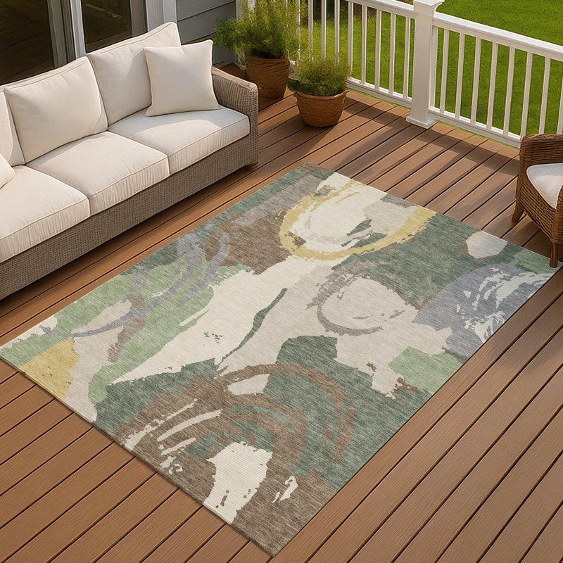 Machine Washable Indoor/Outdoor Chantille ACN2652 Abstract Rug, Basil, 10' x 14'