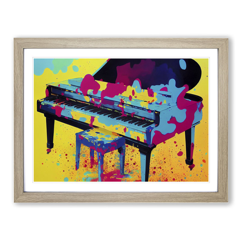 Splashed Piano Abstract - Framed Print, Oak Framed, 46cm H x 64cm W x 2cm D