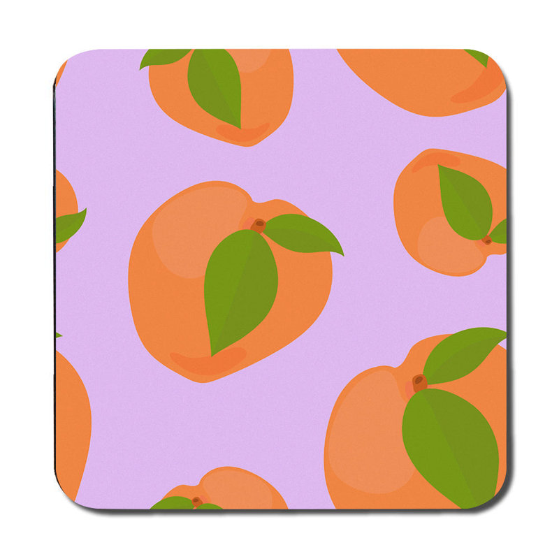 Designer Peach Print Placemat And Coaster Set With Wood Bottom In Lavender Palette 12 Piece