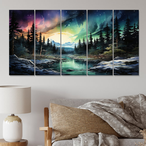 Millwood Pines Northern Lights Aurora Mirage On Canvas 5 Pieces Print ...