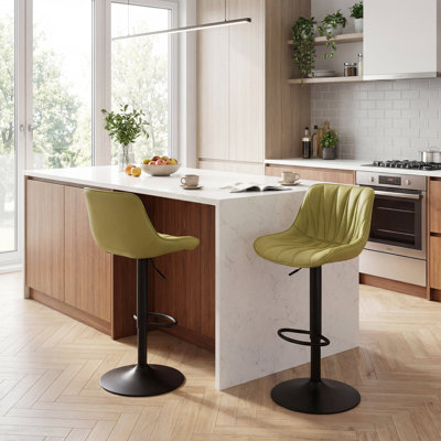 Modern Height Adjustable Swivel Bar Stools Upholstered Leather Barstool Kitchen Island Chairs with Metal Frame