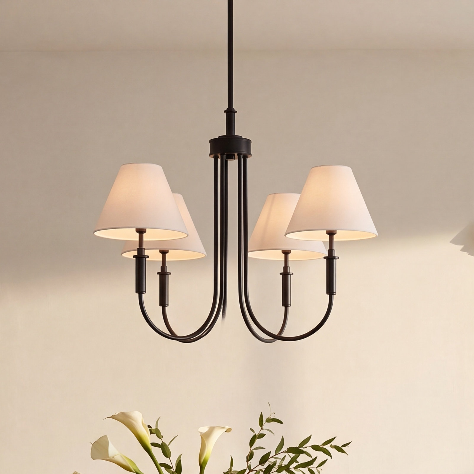 Celeste Iron 6-Light Chandelier, 4 Lights, Matte Black