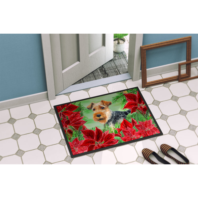 Poinsettas terrier gallois 36 po x 24 po tapis de porte extérieur antidérapant, Rectangle 2 pi x 3 pi