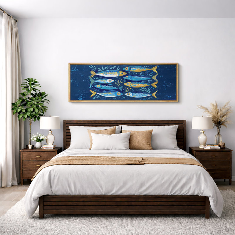 Impression sur toile encadrée, "Blue Fish", Naturel, H 20 po x l 60 po x P 1,5 po