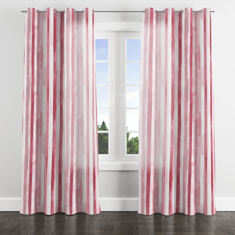 Striped Room Darkening Curtains - French Country Pink Ink Stripes Grommet Curtain - 1 Panel, 52" W x 63" L, Silver Grommets