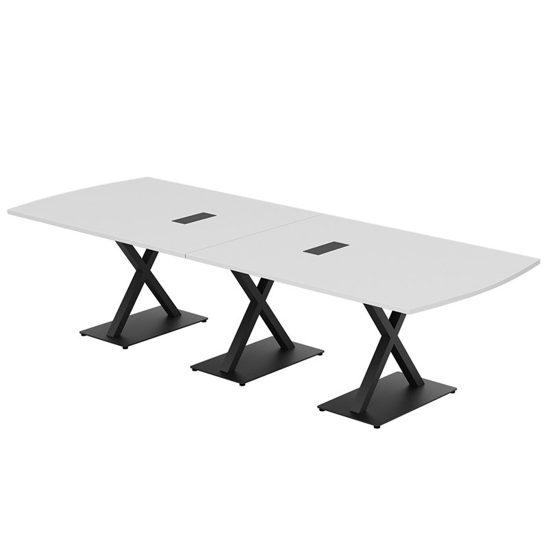 Table de conférence Pavert Arc Unité électrique, Noir mat, Blanc classique, H 30 po x l 120 po x P 48 po