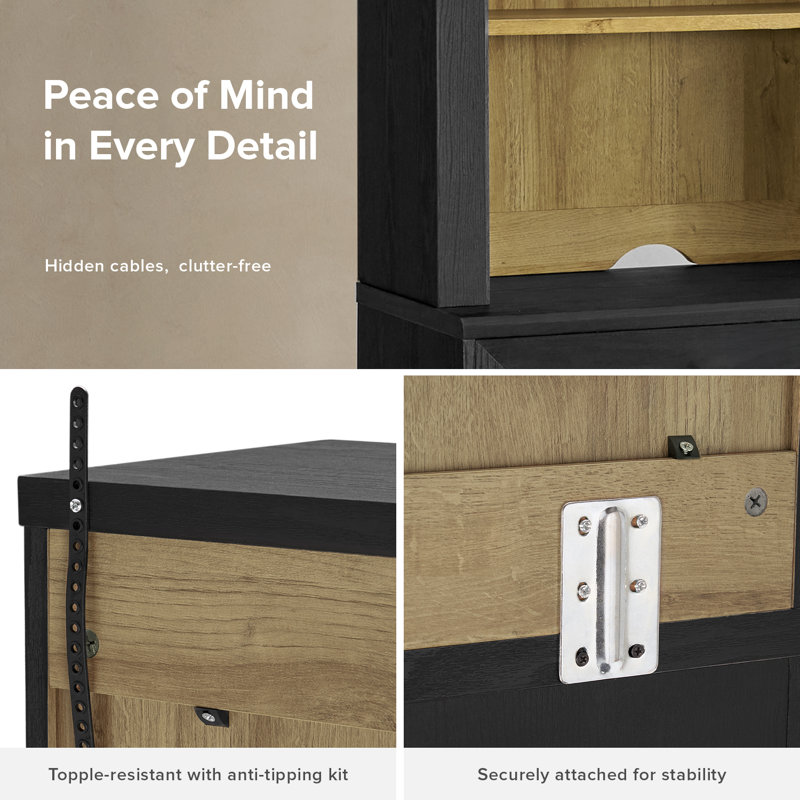 Mercer41 Grabill Dresser Storage Cabinet With Hutch, Black