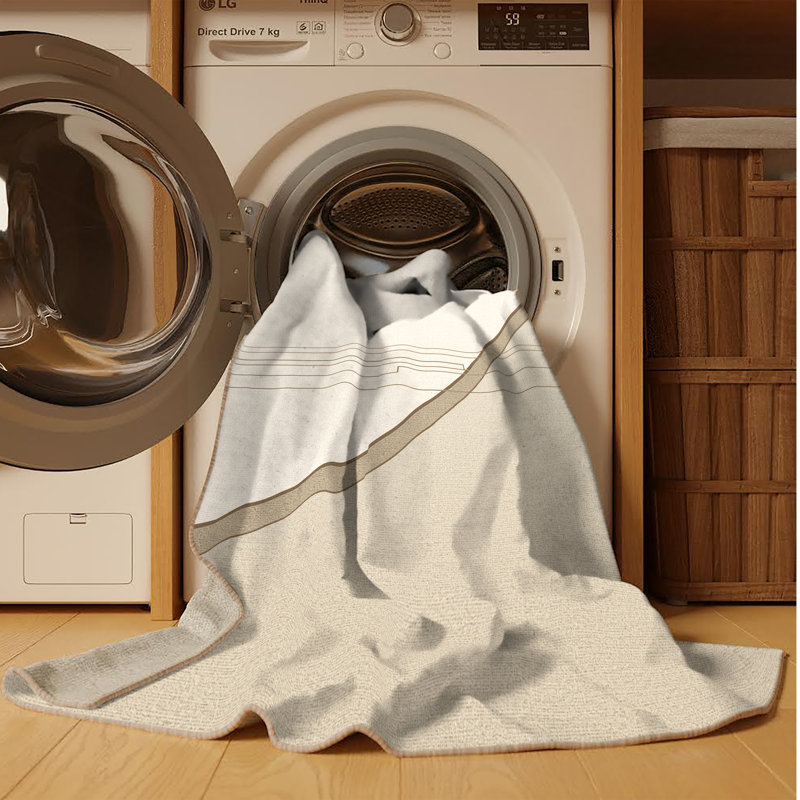 Tapis beige minimaliste délavé à la machine en tissu Samurai Bow Yumi lavable à la machine, 3 X 5