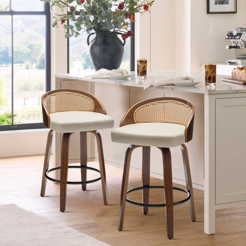 Leeana Swivel Faux Leather Counter & Bar Stools, Beige, Counter Stool (25" Seat Height)