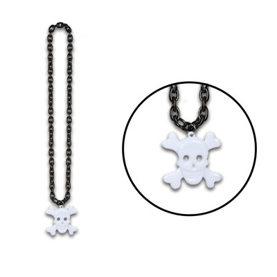 Halloween Chain Beads with Skull & Crossbones Medal