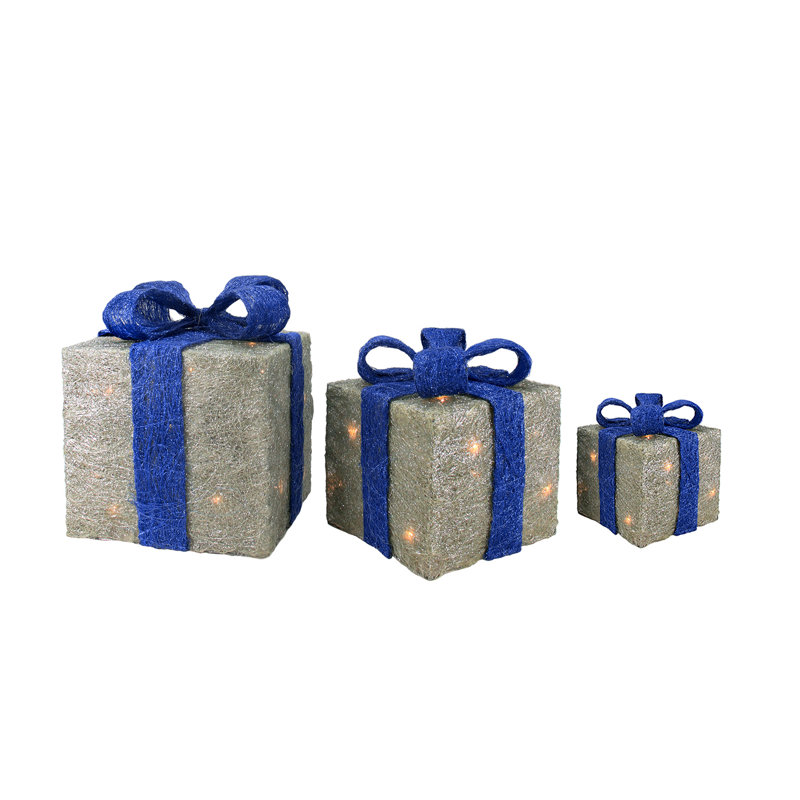 Ensemble de 3 boîtes-cadeaux de Noël extérieures argentées et bleues 10 "