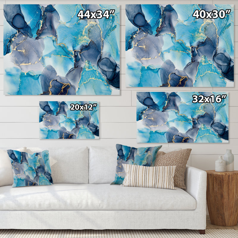 " Turquoise And Purple Luxury Abstract Fluid Art V " Painting Print, 24" H x 32" W, Wrapped Canvas