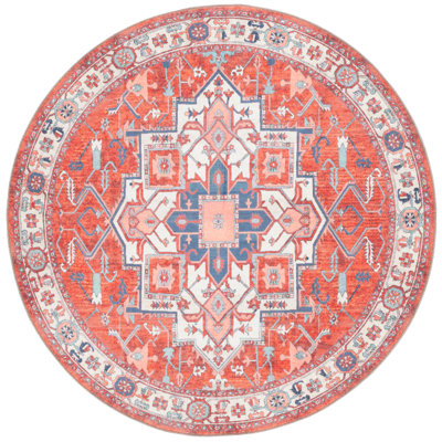 Wassay Cotton/Chenille Machine Washable Southwestern Rug in Rust/Blue