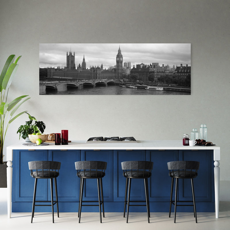 Bridge across a river Westminster Bridge Big Ben Houses of Parliament City Of Westminster London England 1 Piece Wrapped Canvas Panoramic Wall Art