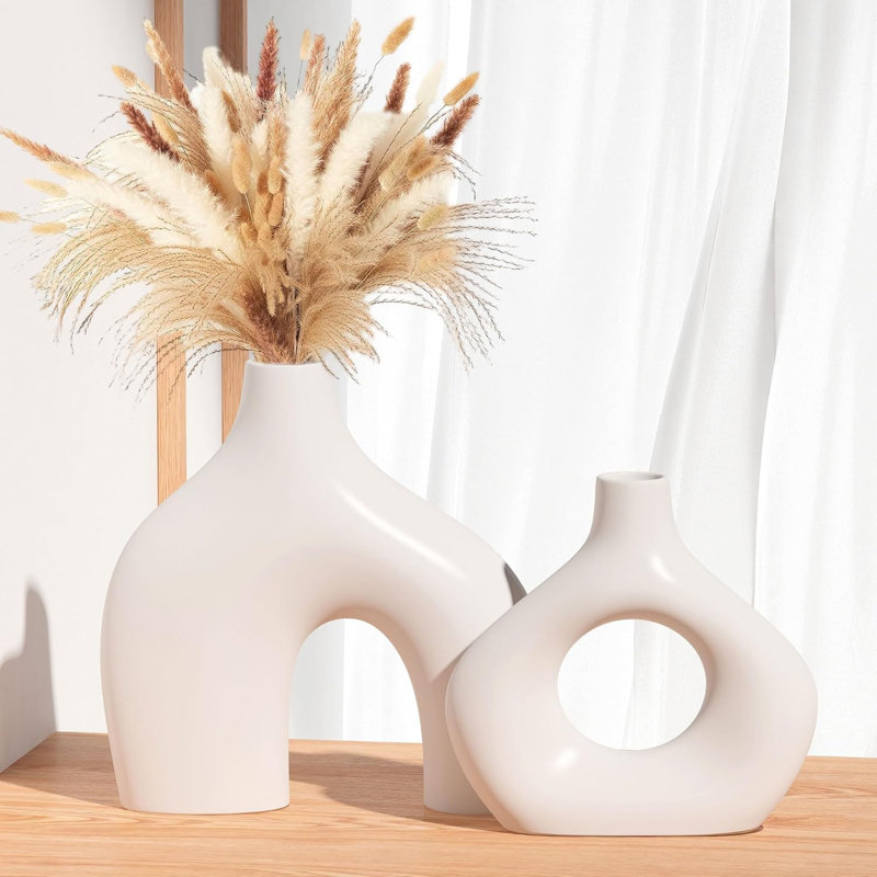 Ensemble de 2 vases ronds blancs en céramique