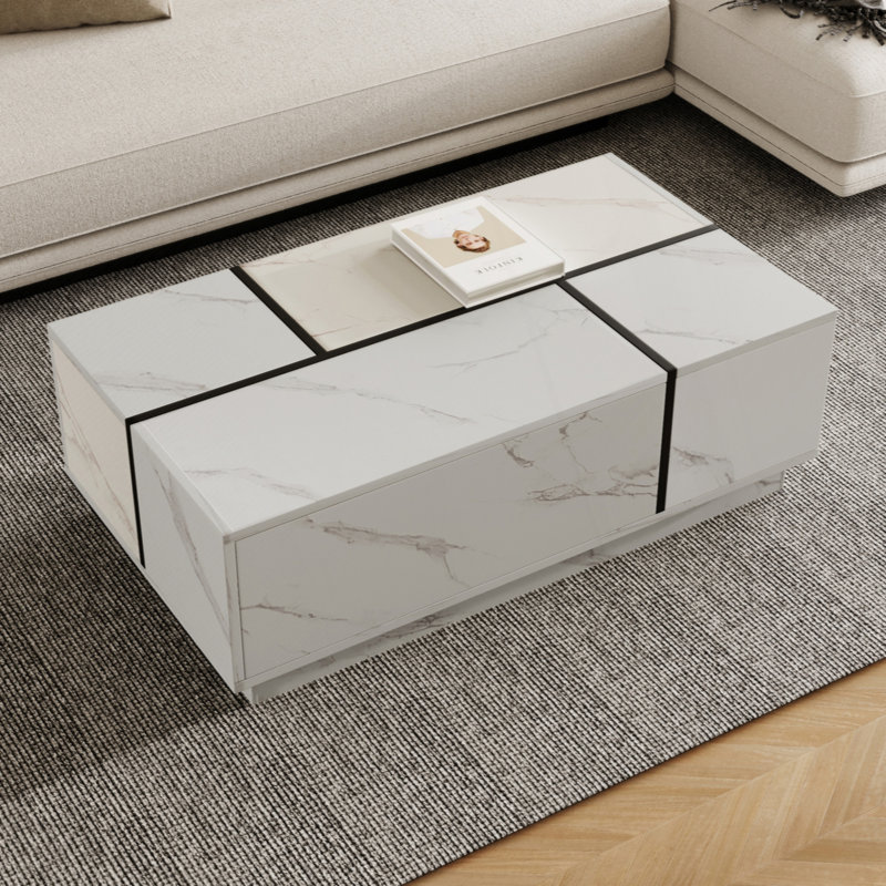 Table basse rectangulaire à plateau coulissant avec 2 tiroirs et 2 rangements cachés pour le salon 47,2 po