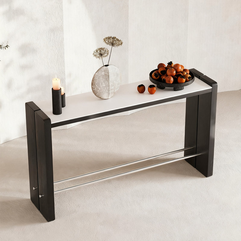 Console rétro minimaliste, Blanc/Noir, H 31,5 po x l 55,12 po x P 13,78 po