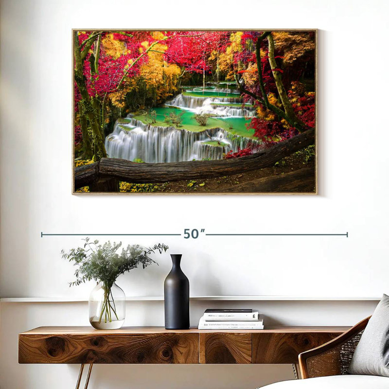 Cascade Huai Mae Khamin, Cadre flottant en bois naturel, 40 po x 27 po