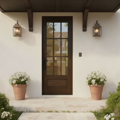 G7512-SW-80_1 | 80" Single Door, RTA Prehung Exterior, SDL 12 Lite 3/4 Lite, 1 Panel, Unfinished Mahogany Wood