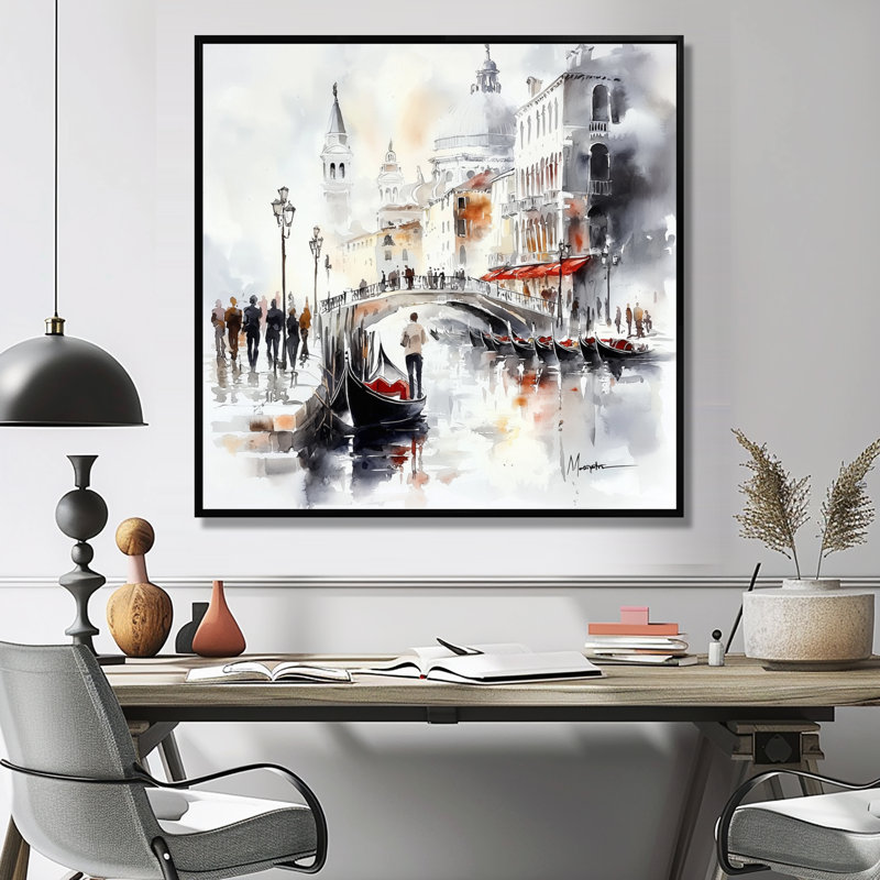 Décoration murale Venise Grand Canal II - Venise, H 16 po x l 16 po, Impression dans un cadre flottant sans passe-parto, Noir