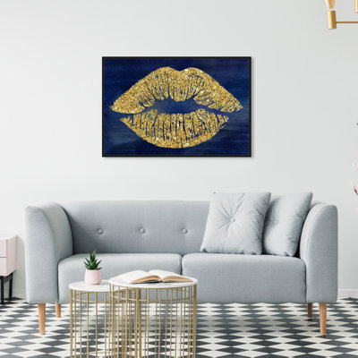 Fashion and Glam Solid Kiss Navy Lips - Graphic Art on Canvas