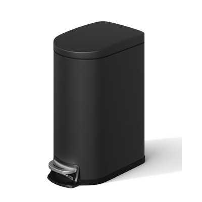 1.6 gal / 6L Metal Bathroom Trash Can with Lid, Slim Waterproof Garbage Can for Bedroom, Small Step-on Trash Bin with Inner Bucket, Rear Handle, Soft Close Lid, Black