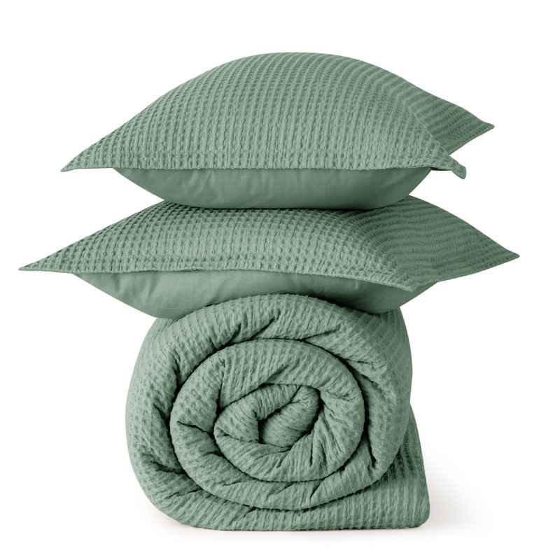 Bedsure Waffle Comforter Set, Gray, King Comforter + 2 King Shams