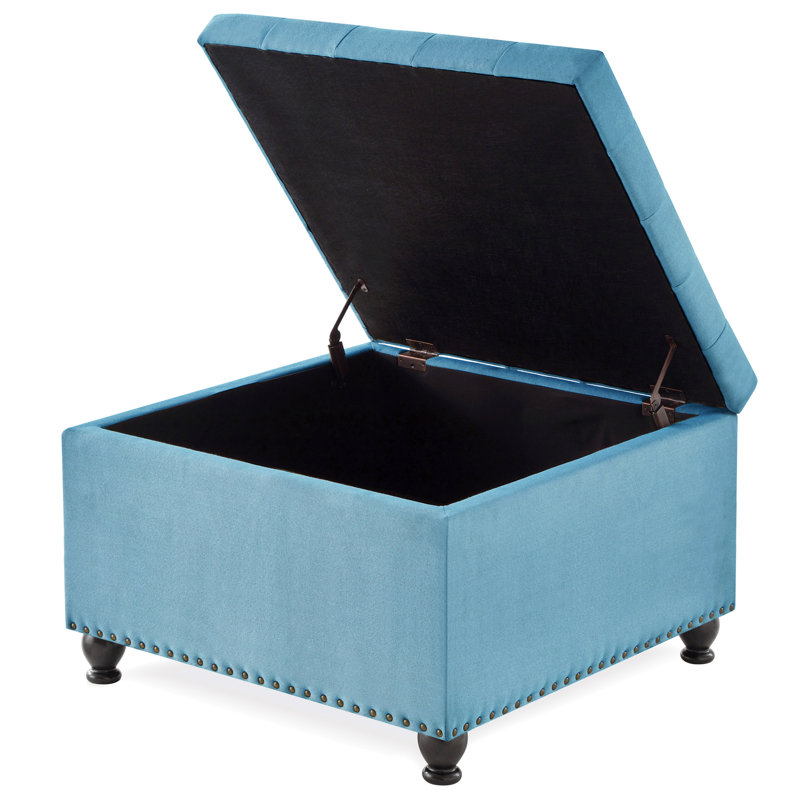 Blue Square With Robust Build And Construction Button Tufting, Light Blue