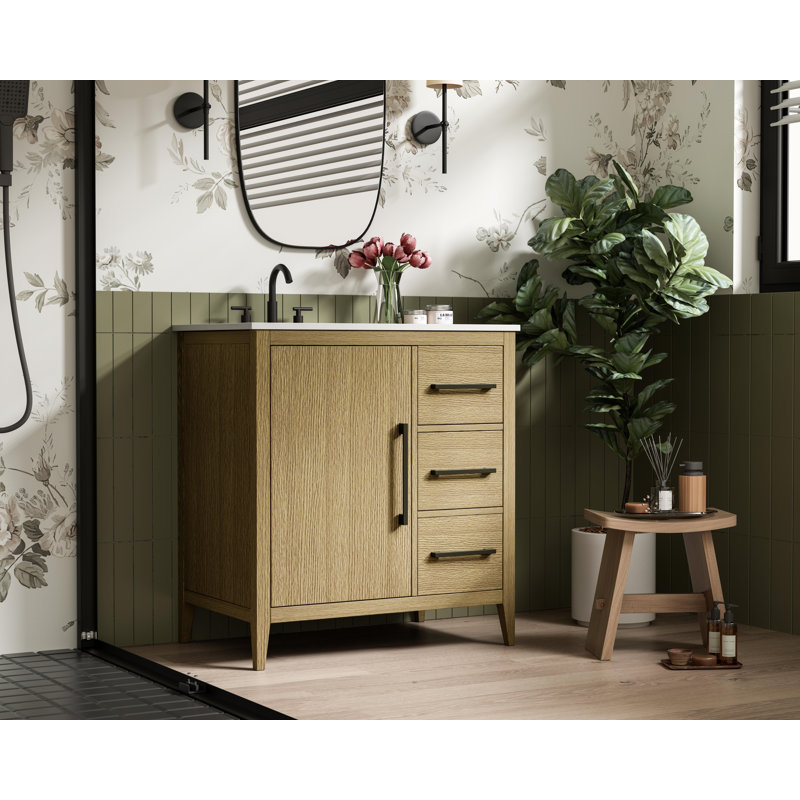 32 Inch Single Bathroom Vanity, Honey Brown