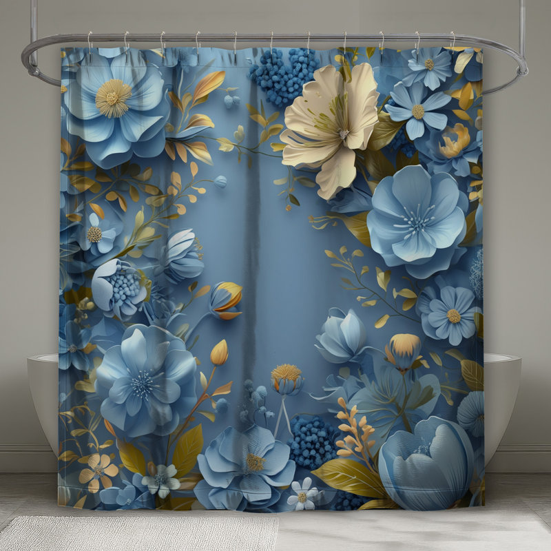Rideau de douche bleu à motif floral extra long, L 70 po x H 93 po