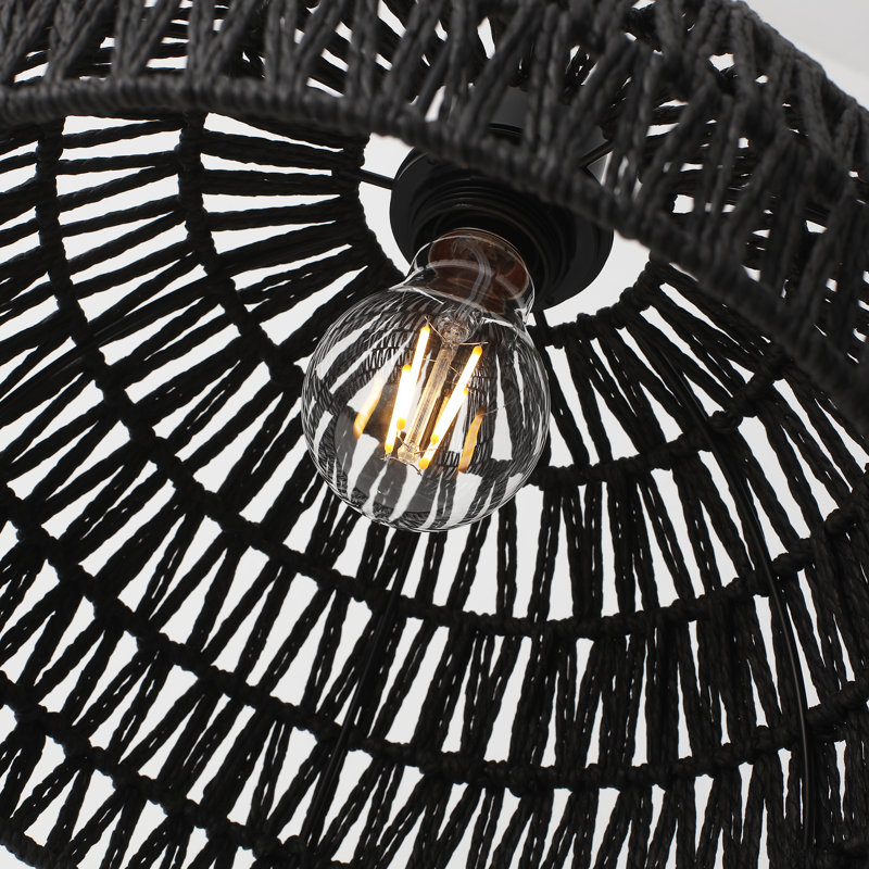 1 lumière Derica 13,78 po Luminaire suspendu en dôme tissé à brancher avec accents de corde style bohémien, cordon de 14,76 pieds